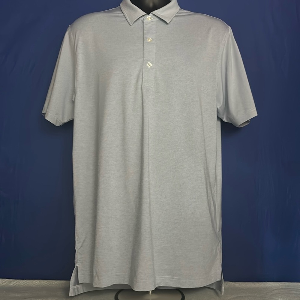 Dunning Golf Polo Shirt Mens Medium Slate Blue White Stripe SS Coolmax Polyester